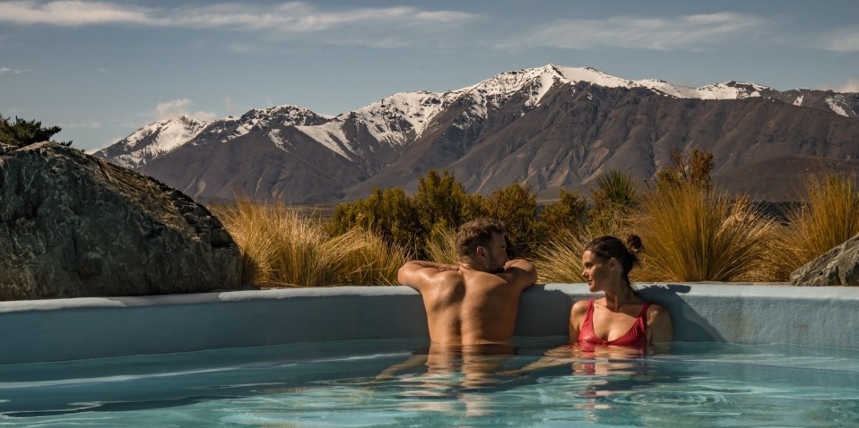 Relaxing in the hot pools at Tekapo Springs