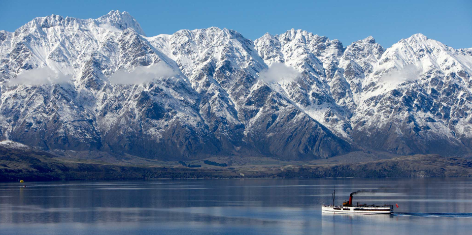 View of The Remarkables & TSS Earnslaw in Queenstown