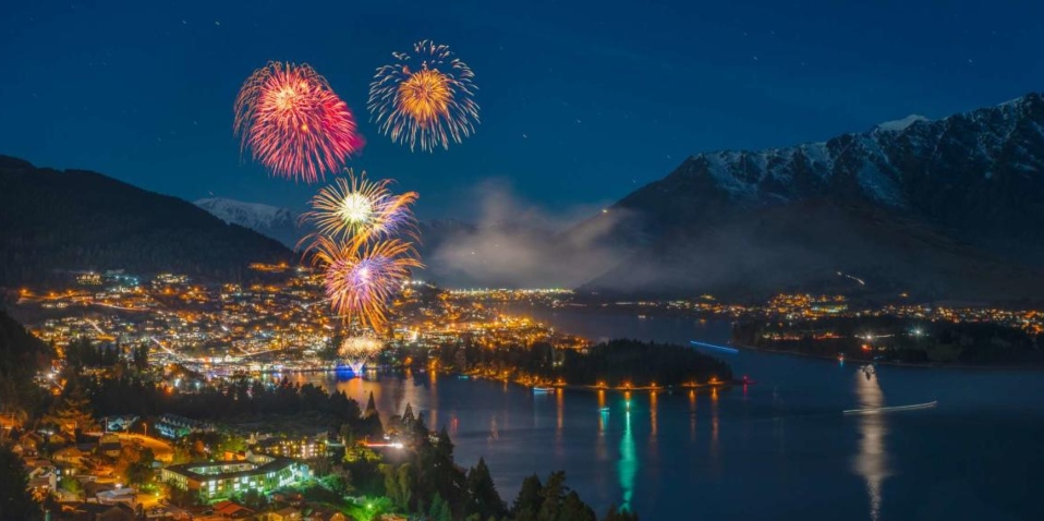 Firework display over Queenstown New Zealand