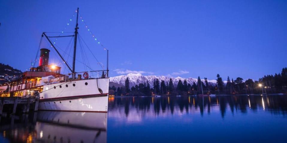 TSS Earnslaw at dusk in Queenstown