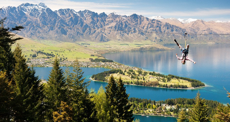 Ziplining above Queenstown New Zealand
