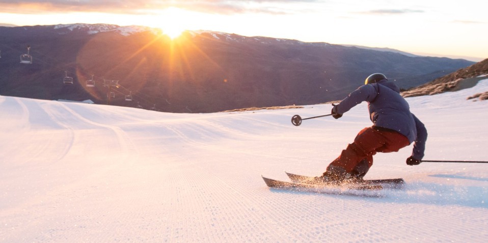 Skiing at sunrise at Cardrona Alpine Resort