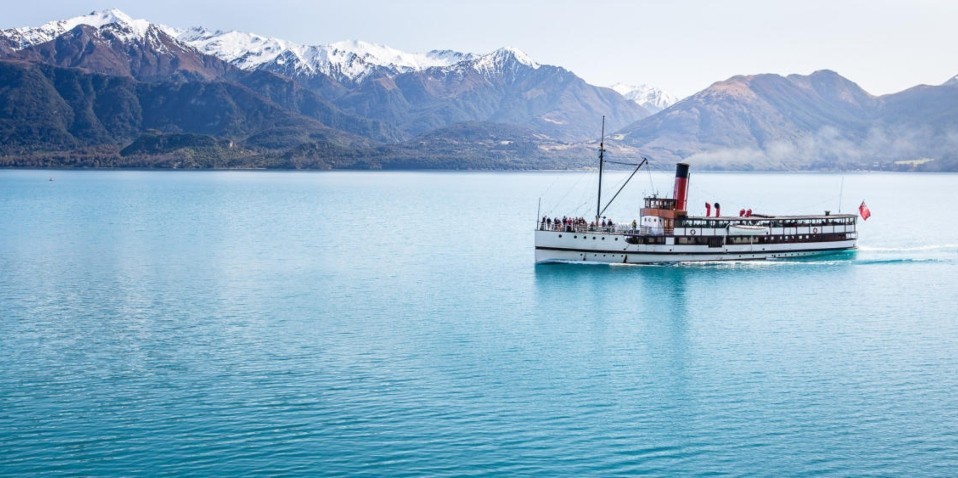 View of The Remarkables & TSS Earnslaw in Queenstown